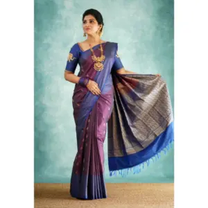 Women's Silk Printed Saree with Blouse – Purple