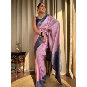 Women's Silk Printed Saree with Blouse – Pink