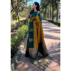Women's Silk Printed Saree with Blouse – Yellow
