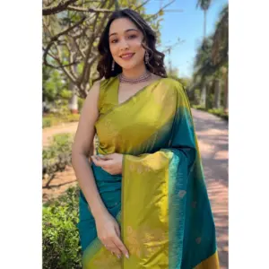 Women's Silk Printed Saree with Blouse – Rama