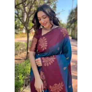 Women's Silk Printed Saree with Blouse – Blue