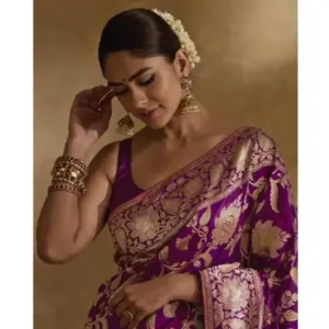 Women's Silk Printed Saree with Blouse – Purple
