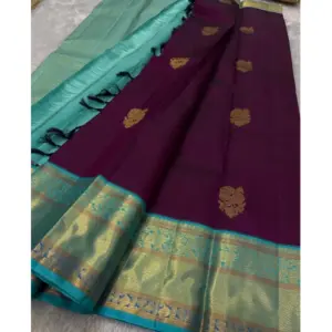 Women's Silk Printed Saree with Blouse – Wine