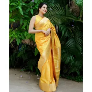 Women's Silk Printed Saree with Blouse – Yellow