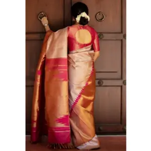 Women's Silk Printed Saree with Blouse – Cream