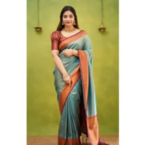 Women's Silk Printed Saree with Blouse – Rama