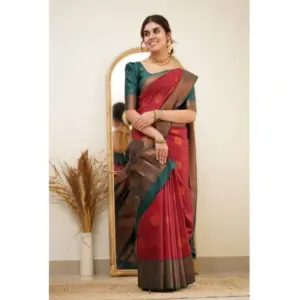 Women's Silk Printed Saree with Blouse – Red
