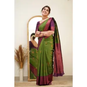 Women's Silk Printed Saree with Blouse – Green