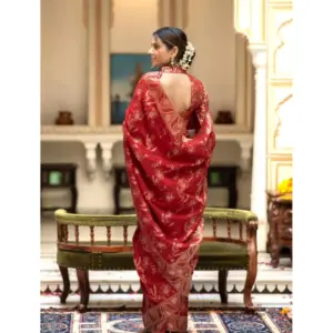 Women's Silk Printed Saree with Blouse – Red