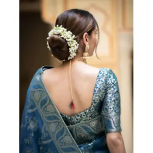 Women's Silk Printed Saree with Blouse – Teal Blue