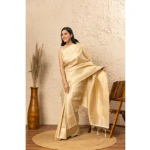 Women's Silk Printed Saree with Blouse – Gold
