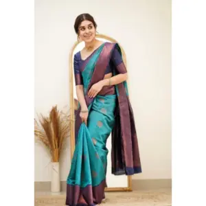 Women's Silk Printed Saree with Blouse – Rama