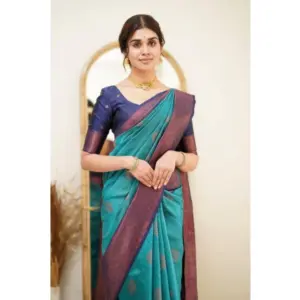 Women's Silk Printed Saree with Blouse – Rama