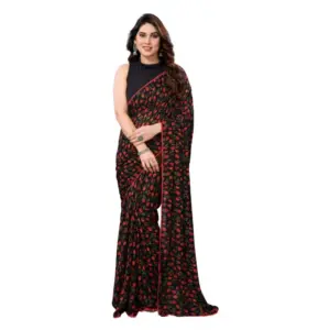 Women's Georgette Printed Saree with Blouse – Black