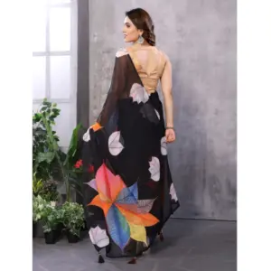 Women's Georgette Printed Saree with Blouse – Black