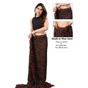 Women's Georgette Printed Saree with Blouse – Black
