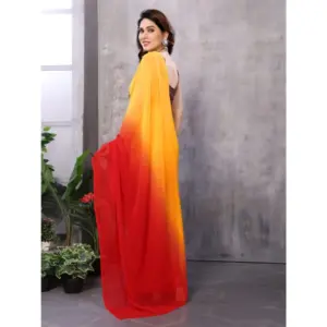 Women's Georgette Solid Saree with Blouse – Red-Orange