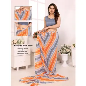 Women's Georgette Striped Saree with Blouse – Grey