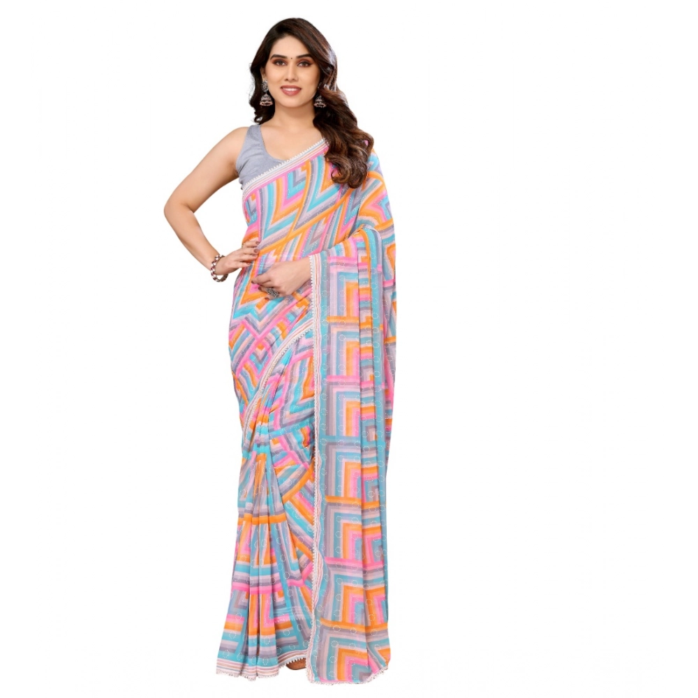 Women's Georgette Printed Saree with Blouse – Grey