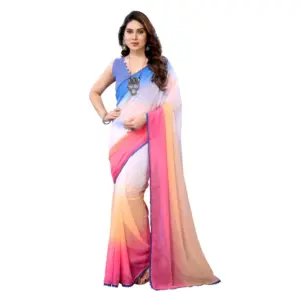 Women's Georgette Solid Saree with Blouse – Multicolor