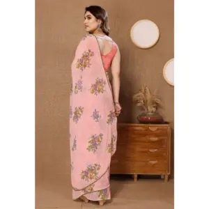 Women's Georgette Printed Saree with Blouse – Peach