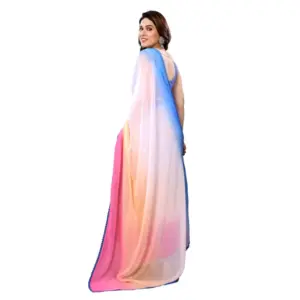 Women's Georgette Solid Saree with Blouse – Multicolor