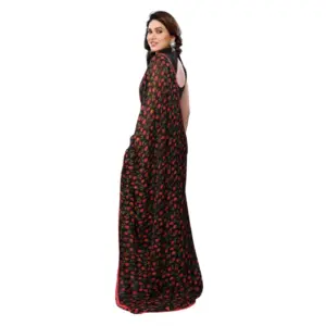 Women's Georgette Printed Saree with Blouse – Black