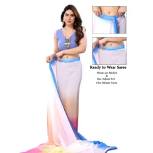 Women's Georgette Solid Saree with Blouse – Multicolor