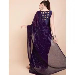 Women's Georgette Embellished Saree with Blouse – Purple
