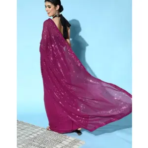 Women's Georgette Embellished Saree with Blouse – Wine