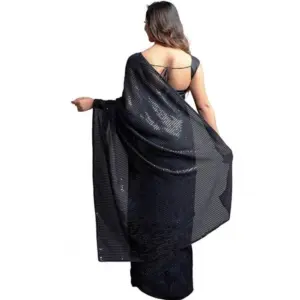 Women's Georgette Embellished Saree with Blouse – Black