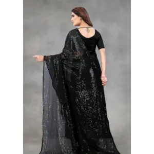 Women's Georgette Embellished Saree with Blouse – Black