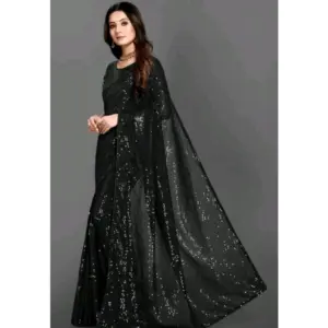 Women's Georgette Embellished Saree with Blouse – Black