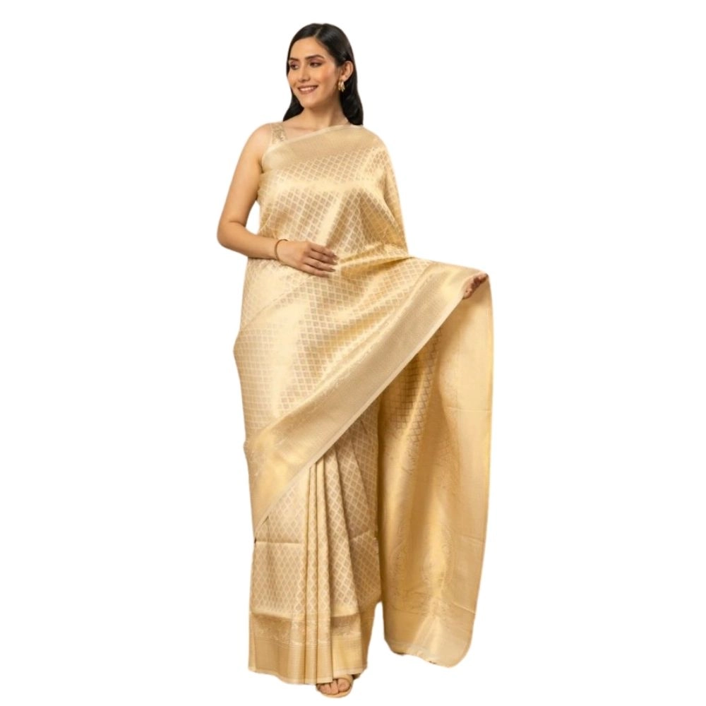 Women's Silk Printed Saree with Blouse – Gold