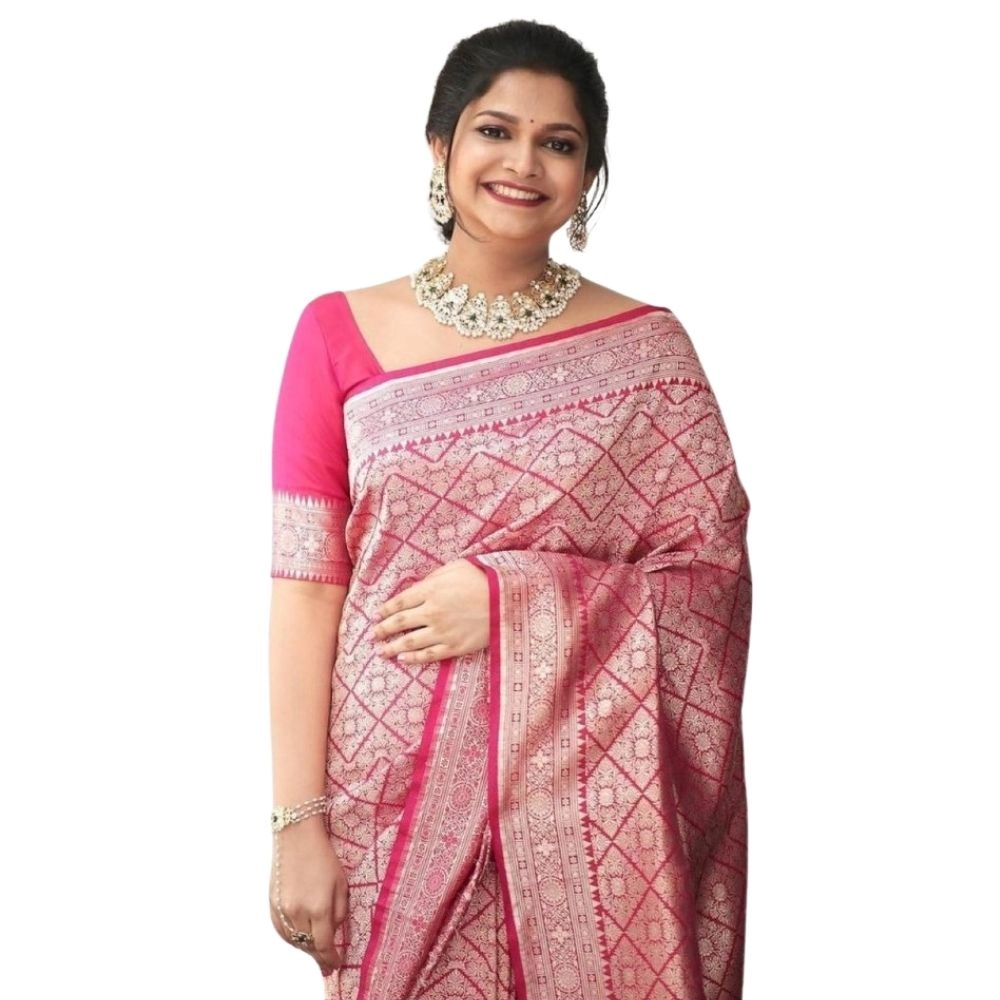 Women's Silk Printed Saree with Blouse – Pink