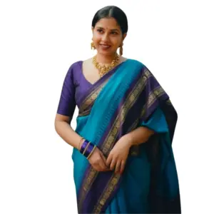 Women's Silk Printed Saree with Blouse – Blue