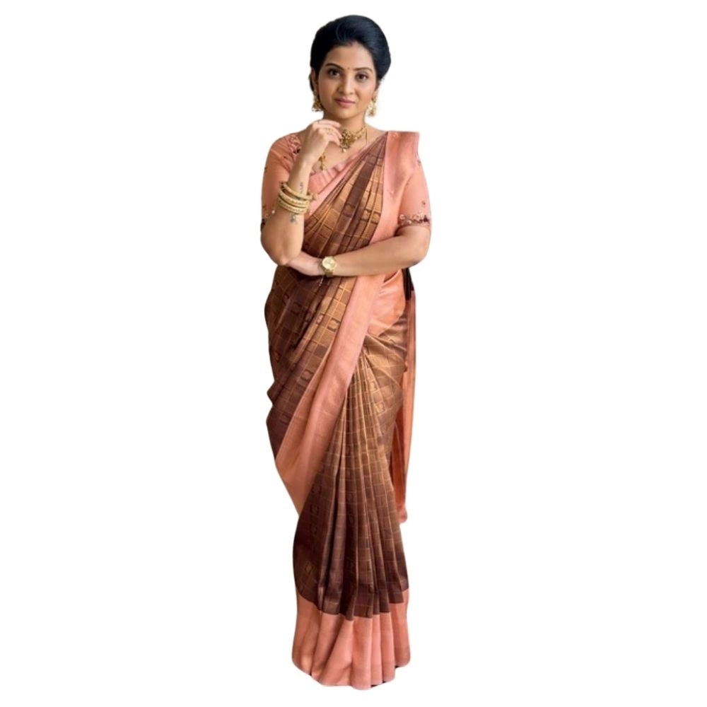 Women's Silk Printed Saree with Blouse – Brown