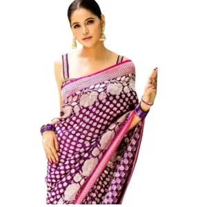 Women's Silk Printed Saree with Blouse – Purple