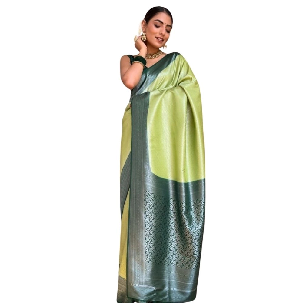 Women's Silk Printed Saree with Blouse – Sea Green