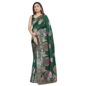 Women's Silk Printed Saree with Blouse – Green