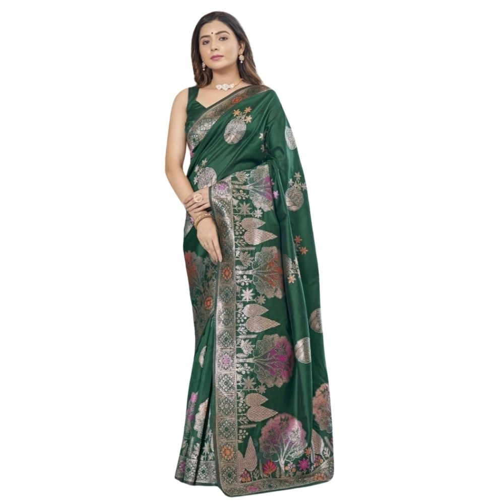 Women's Silk Printed Saree with Blouse – Green