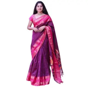 Women's Silk Printed Saree with Blouse – Purple