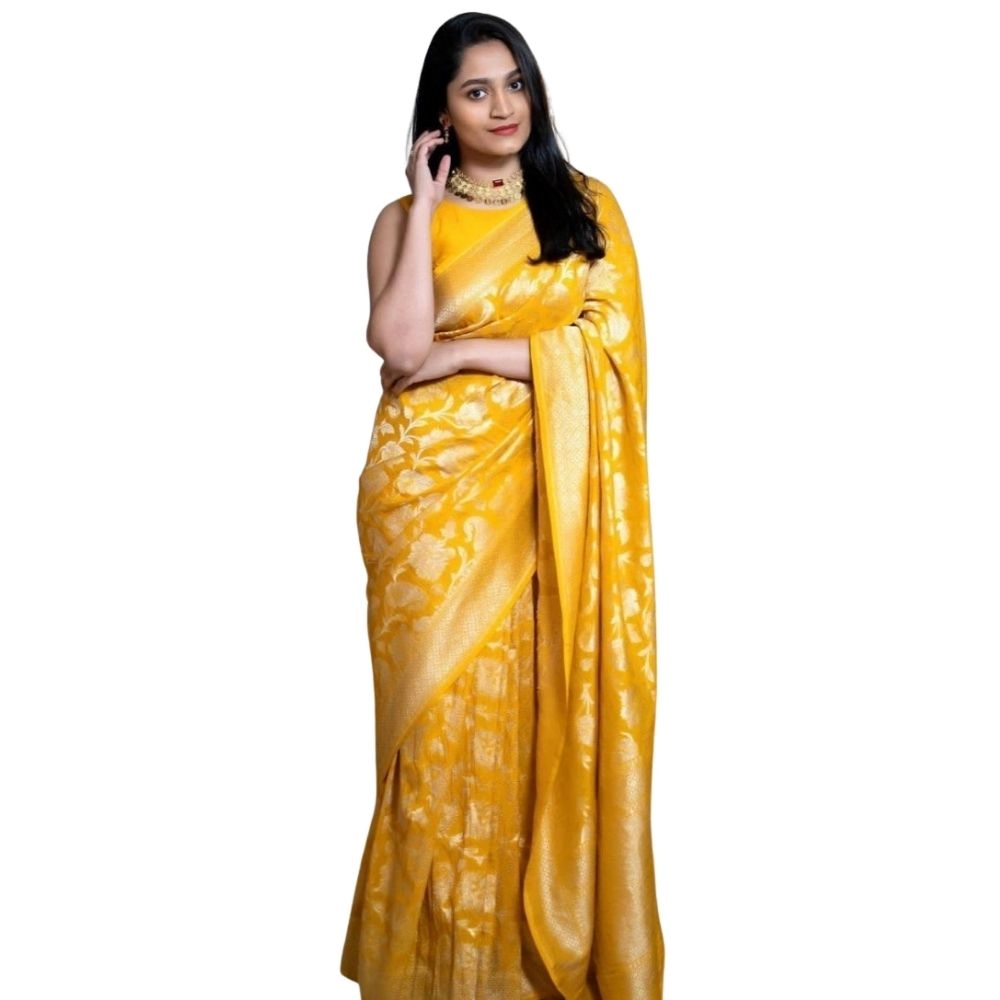 Women's Silk Printed Saree with Blouse – Yellow