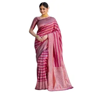 Women's Silk Printed Saree with Blouse – Pink