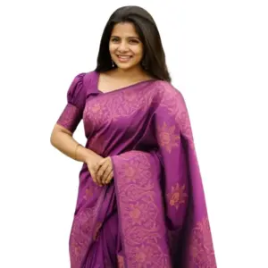 Women's Silk Printed Saree with Blouse – Purple