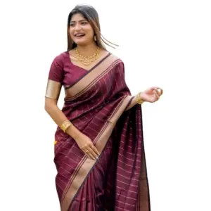 Women's Silk Printed Saree with Blouse – Maroon