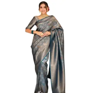 Women's Silk Printed Saree with Blouse – Rama