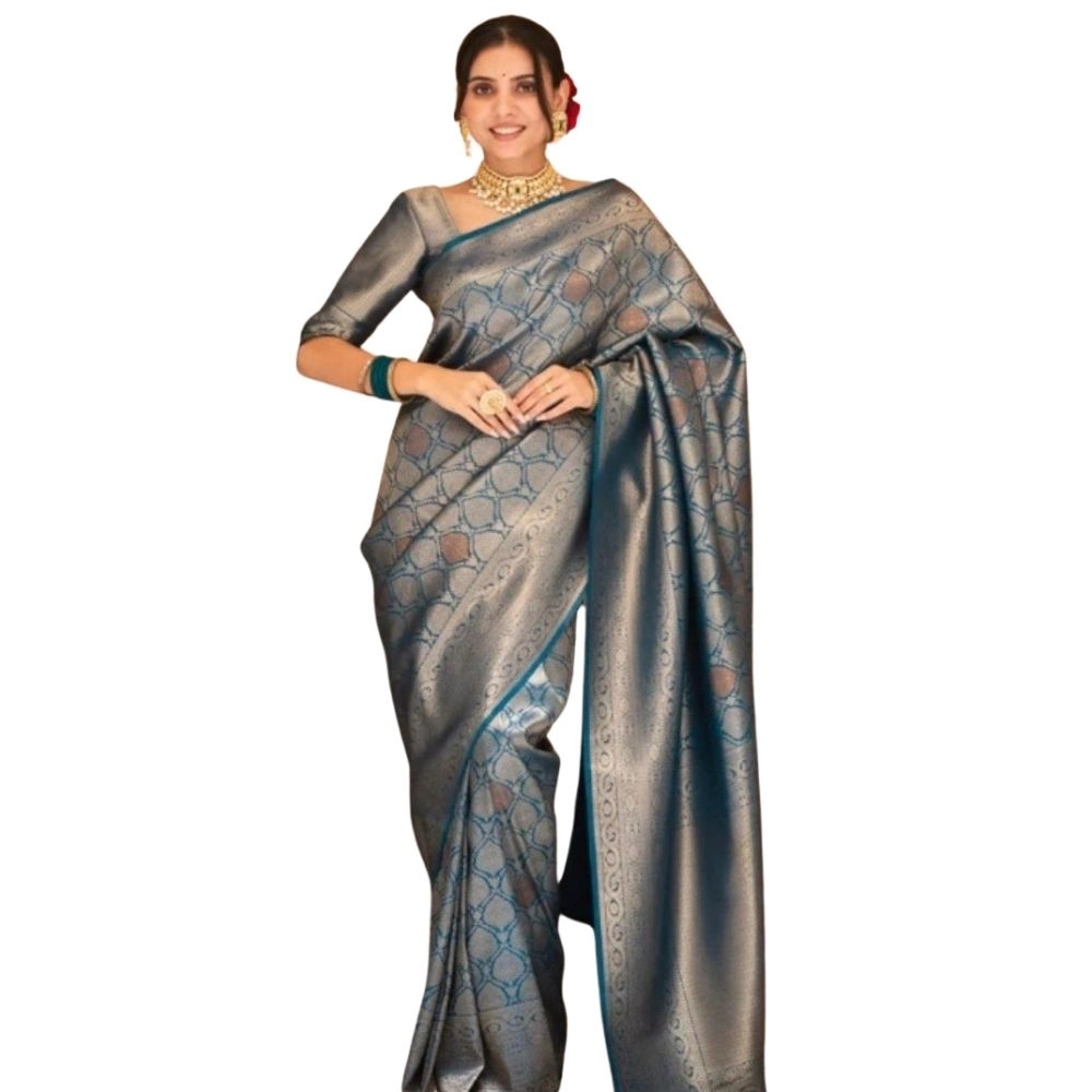 Women's Silk Printed Saree with Blouse – Rama