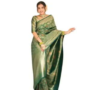 Women's Silk Printed Saree with Blouse – Green