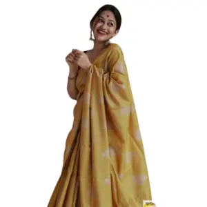 Women's Silk Printed Saree with Blouse – Yellow